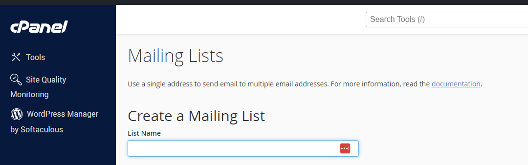 steps to create a mailing list in cPanel